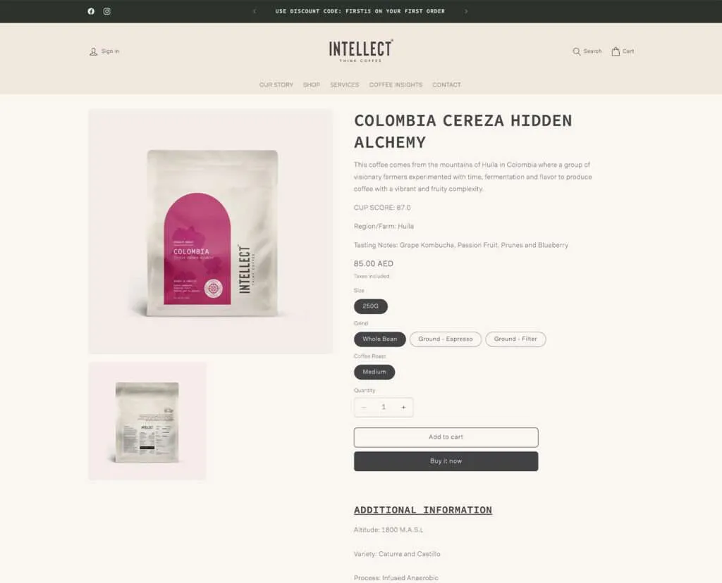 Intellect Coffee Shopify storefront